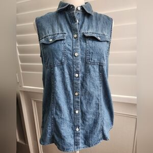 Talbots Sleeveless Denim Button-Up Shirt 4